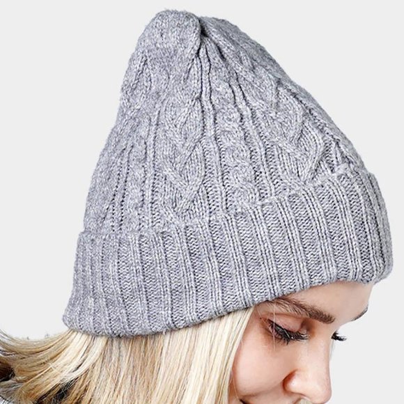 NEW Women's Cozy Warm Cable Knit Cuffed Classic Beanie Hat Mint, Gray, Ivory 1pc - Picture 7 of 14